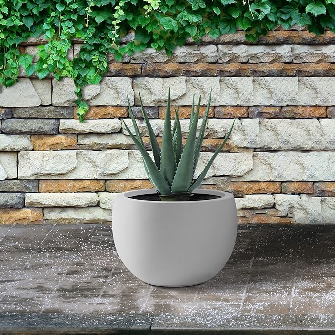 Kante 19.9" Dia Round Concrete Planter, Outdoor/Indoor Large Bowl Plant Pots with Drainage Hole and Rubber Plug for Garden Patio Balcony Home, Pure White