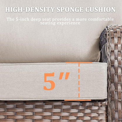 10 Pieces Patio Furniture Set Outdoor Sectional Sofa Couch with Rocking Swivel Chairs 5" Deep Seat Chairs, Modern Wicker Rattan Conversation Set, Beige/Brown Wicker