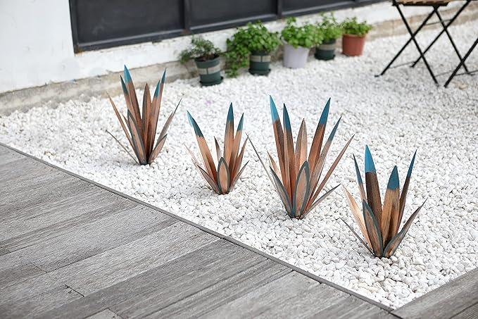Homight Metal Agave Plants Outdoor Decor Mexican Yard Art Plants Garden Decor for Outside Metal Art Flowers Gifts for Butterflies Bees Birds for Gifts (1 Big)