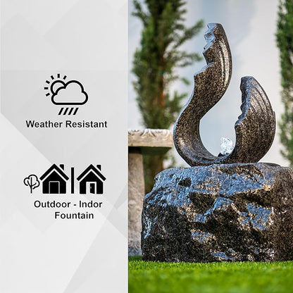 XBrand 25 in H Stone-Look Sculptural Modern Freestanding Fiber Resin Outdoor Garden Fountain w/LED Light, Black
