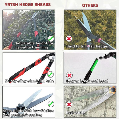 Hedge shears, Extendable 26"-32" Hedge Clippers with Sharp Wavy Blade, Manual Hedge Trimmer for Trimming Borders and Shaping Shrubs, Garden Shears Pruner for Lawn and Yard Tools