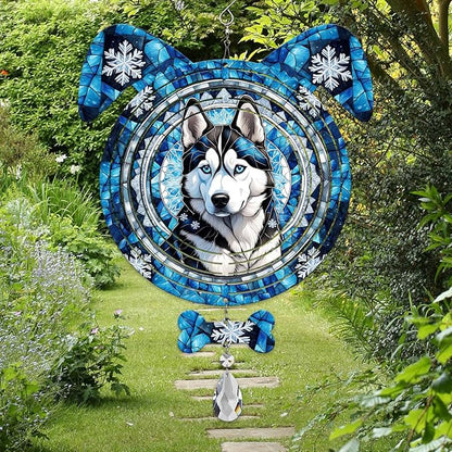 Siberian Husky Dog Ears Wind Spinner, Siberian Husky Wind Spinner Hanging for Yard and Garden V02
