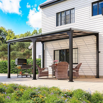 10 * 14FT Pergola,Outdoor Gazebo,Hardtop Lean to Gazebo,Wall Mounted Pergola,Pergolas Gazebos Clearance,Aluminum Frame Pergola,UV Resistant Patio Roof,Patio Awnings for Porch,Lawn,Backyard