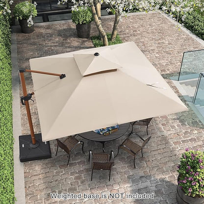 PURPLE LEAF 10ft Patio Umbrella Outdoor Square Umbrellas Large Cantilever Umbrella Windproof Offset Umbrellas Heavy Duty Sun Umbrella for Garden Deck Pool Patio, Beige