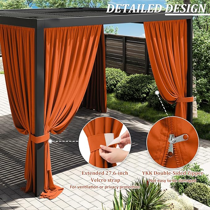Gazebo Universal Replacement Privacy Curtain,12'×12' Gazebo Outdoor Waterproof Curtains, 4-Panels Sidewall Curtains with Double Zipper for Patio Canopy, Garden and Backyard (Curtain Only)