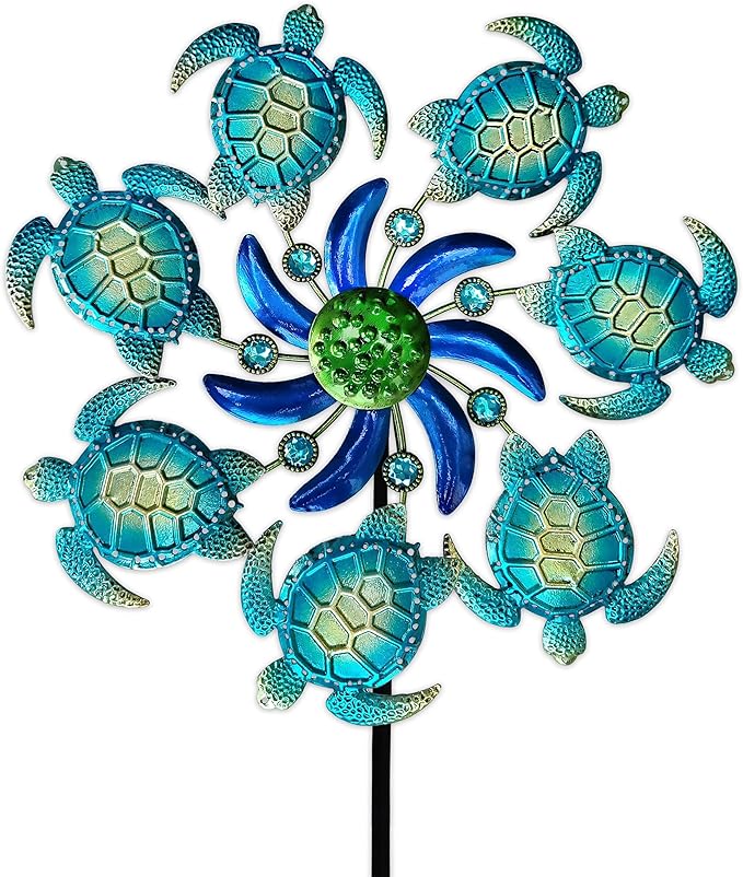 39" Sea Turtle Wind Spinners Garden Stake-Ocean Theme Outdoor Decorations- Metal Stake Yard Spinner-Wind Sculpture Yard Art Decorations for Patio,Swimming,Lawn & Garden Decor