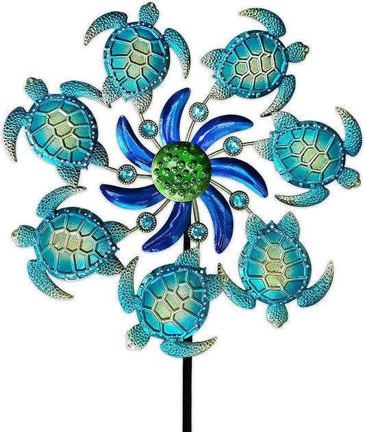 39" Sea Turtle Wind Spinners Garden Stake-Ocean Theme Outdoor Decorations- Metal Stake Yard Spinner-Wind Sculpture Yard Art Decorations for Patio,Swimming,Lawn & Garden Decor