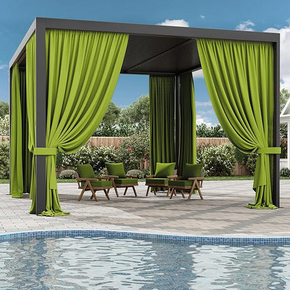 Gazebo Universal Replacement Privacy Curtain,12'×14' Gazebo Outdoor Waterproof Curtains, 4-Panels Sidewall Curtains with Double Zipper for Patio Canopy, Garden and Backyard (Curtain Only)