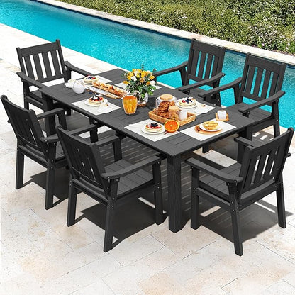 YEFU Patio Dining Chairs Set of 6: All Weather Outdoor Dining Chairs with Wide Curved Seat and Backrest - Outdoor Furniture Plastic for Outside Backyard/Garden/Porch/Deck 350lbs Capacity Black