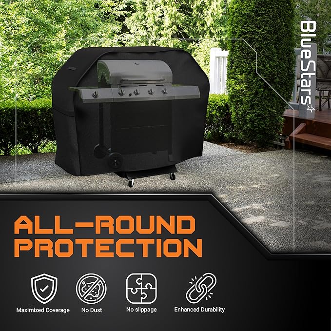 BlueStars 52 inch Grill Cover – Heavy‑Duty Waterproof 600D BBQ Cover for Outdoor Gas Grills, Compatible with Genesis, Weber, Char‑Broil & Nexgrill Models, UV & Rip‑Resistant, Black