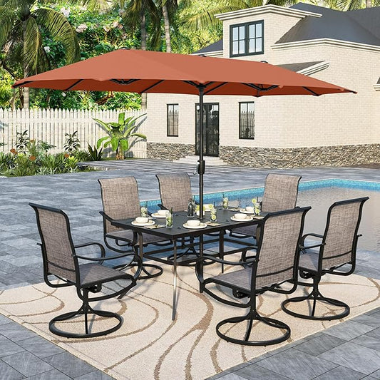 Sophia & William Patio Set with Umbrella 8 Pieces Outdoor Dining Set for 6 with 13ft Large Patio Umbrella Red, 6 x Swivel Patio Chairs with 59" Dining Table for Lawn Garden