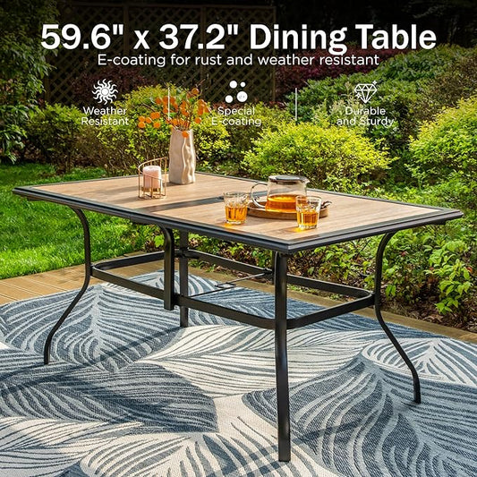 PHI VILLA Patio Dining Set for 6, 7 PCS Outdoor Dining Sets - 1 Rectangle 37x60in Dining Table (1.57" Umbrella Hole) & 6 Patio Dining Chairs,Metal Patio Furniture for Outdoor Kitchen Lawn and Garden