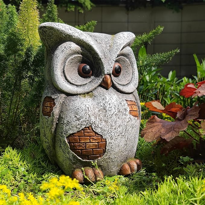 13‘’H Owl Statue Garden Owl Stool MGO Outdoor Decor Statue Decorative Sculpture Stool Plant Stand for Home Decor Yard Patio Garden Statues,Grey