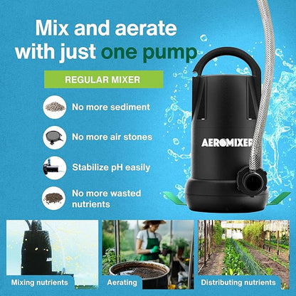 Aeromixer Regular 3/4 HP Submersible Mixing + Aerating Pump - Submersible Water Pump for Nutrient Mixing and Aerating, Electric Garden Water Pumps, Heavy Duty Outdoor Pumps for Farming and Gardening