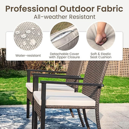 PHI VILLA Outdoor Wicker Chairs Set of 6, Rattan Covered Metal Armchairs with Removable Cushion, Heavy Duty Furniture Set for Patio, Deck, Porch, Yard