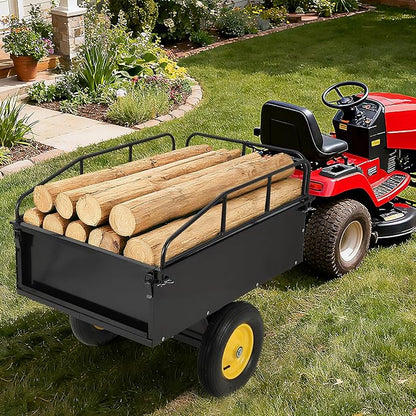 Heavy Duty ATV Dump Cart - Steel Tow Behind Trailer, 750 lbs, 15 Cubic Feet Garden Utility with Removable Sides