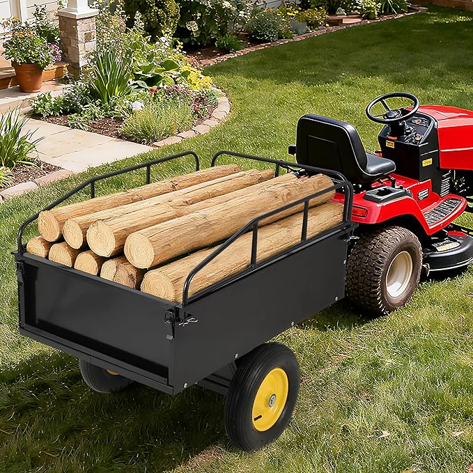 Garvee Garden Utility Trailer, 17 Cu. Ft & 750 LBS Capacity, ATV UTV Hauling Trailer, Tow Behind Steel Dump Cart, Hand Pull or Foot Pedal, Heavy Duty Yard Trailers for Lawn Mower Tractor