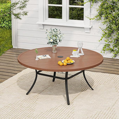 VICLLAX 9 Pieces Outdoor Dining Set, Patio Furniture Set of 8 Patio Swivel Dining Chairs and 60" Patio Round Table, Mixed Brown Chairs & Walnut Tabletop
