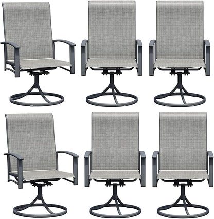 Patio Swivel Chairs Set of 6, Outdoor Swivel Chairs with Armrest, High Back Patio Chair with Metal Frame, All-Weather Outdoor Dining Chair for Deck, Porch and Lawn, Grey