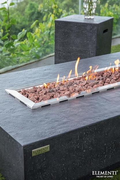 Elementi | Bundle Hampton Gas Fire Pit Cast Concrete 56" Rectangular Fire Table, Outdoor Fire Pit Electronic Ignition | Canvas Cover, Lava Rock Included | Dark Gray (Natural Gas)