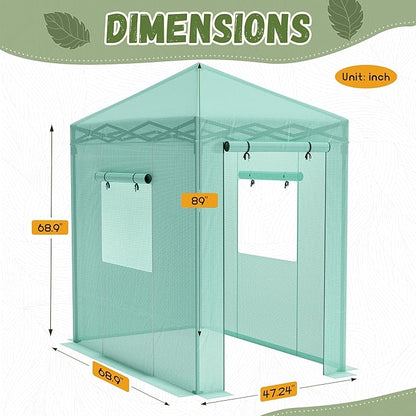 Devoko Walk-in Greenhouse, Portable Pop-in Green House with Zippered Door and 2 Roll-up Windows and PE Cover, Portable and Easy Assemble (Green, 6x4 Feet)