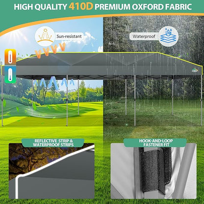 COBIZI 10x30 Pop Up Canopy Tent with Air Vent EZ Pop Up Party 10x30 Canopy Tent Waterproof and UPF50+,Outdoor Canopy Tent for Parties Wedding Events,with Roller Bag, Sandbags(Gray