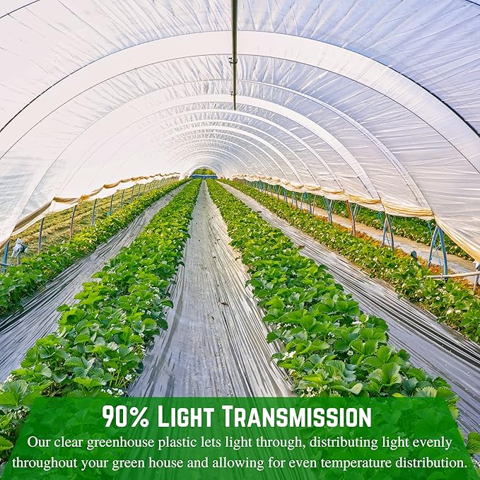Farm Plastic Supply - Clear Greenhouse Plastic Sheeting - 6 mil - (10' x 40') - 4 Year UV Resistant Polyethylene Greenhouse Film, Hoop House Green House Cover for Gardening, Farming, Agriculture