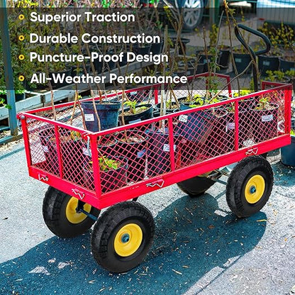TICONN 10" Solid Tires, 4 Pack Flat Free 4.10/3.50-4'' Wheels with 5/8” Axle Bore Hole and Double Sealed Bearings (Yellow, 4PK)