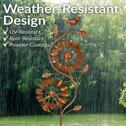 Sunnydaze Twirling Twigs Large Wind Spinners Outdoor for Garden - Spinner Yard Art with 2-Point Step-in Stake - 48" H