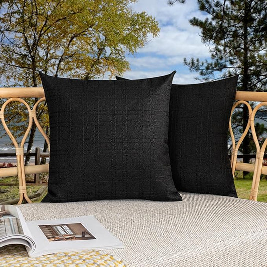 Kevin Textile Pack of 2 Decorative Outdoor Waterproof Throw Pillow Covers Checkered Pillowcases Classic Cushion Cases for Patio Couch Bench 18 x 18 Inch Black