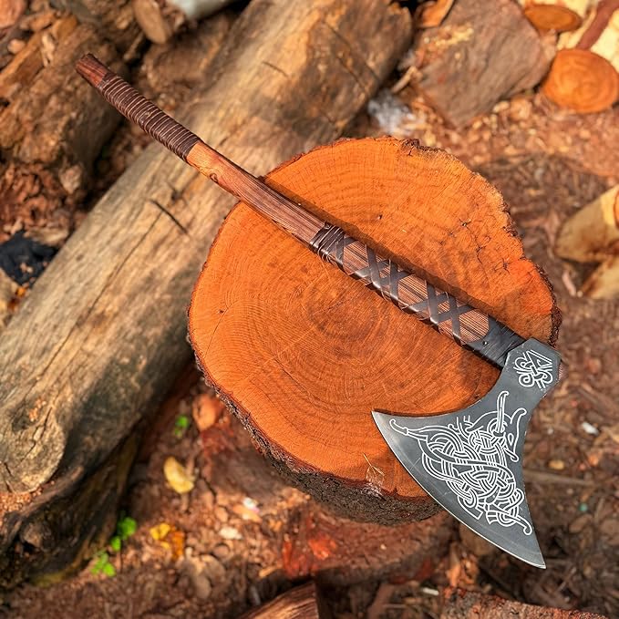 MDM-012 Custom Handmade Viking Axe Real Tomahawk Viking Hatchet Beared Camping Axe, 5160 HIGH Carbon Steel Blade, Throwing Set Vintage Ax Viking Gift for Him - Viking Gifts for Him