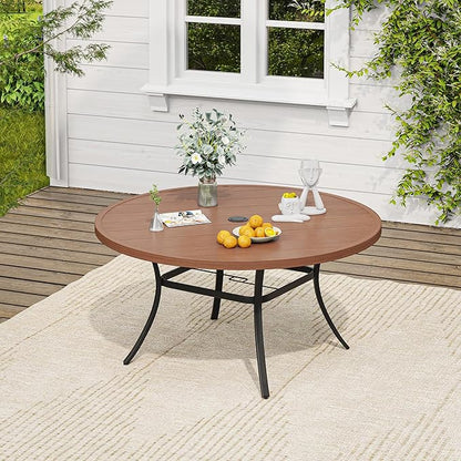 VICLLAX 7 Pieces Outdoor Dining Set, Patio Furniture Set of 6 Patio Swivel Dining Chairs and 50" Patio Round Table, Mixed Brown Chairs & Walnut Tabletop