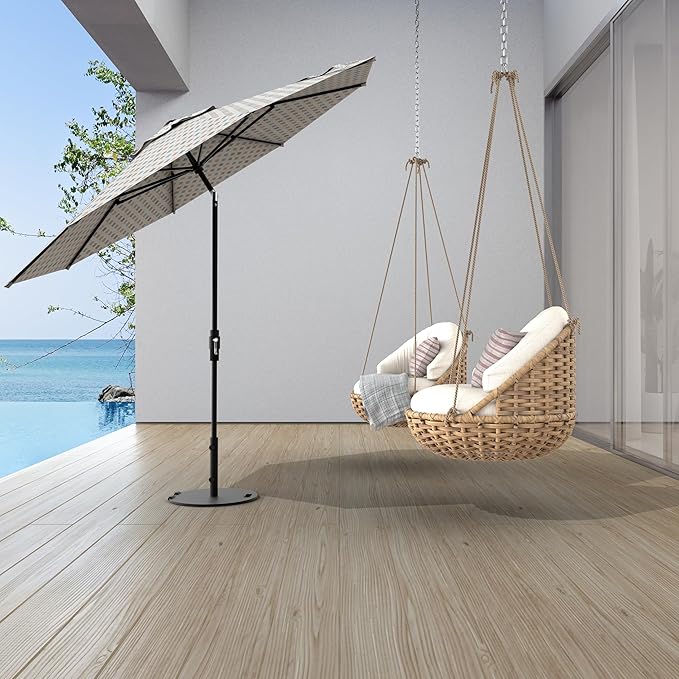 Midtown Umbrellas The Swilt 8 Feet Patio Umbrella in Sunbrella Infused Gem Acrylic Fabric - Fiberglass Ribs, Auto-Tilt Aluminum Frame For Backyard, Deck, Garden, Pool - White Pole