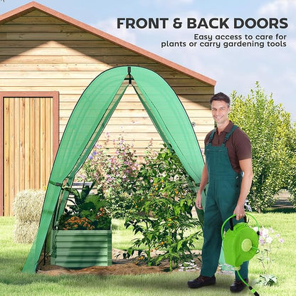 Outsunny 6' x 6' x 6.6' Hoop House Greenhouse with Sandbags and Hemmed PE Cover, Walk-in Tunnel Green House with 2 Doors and Screen Windows, Portable Greenhouse Gardening Plant Hot House, Green