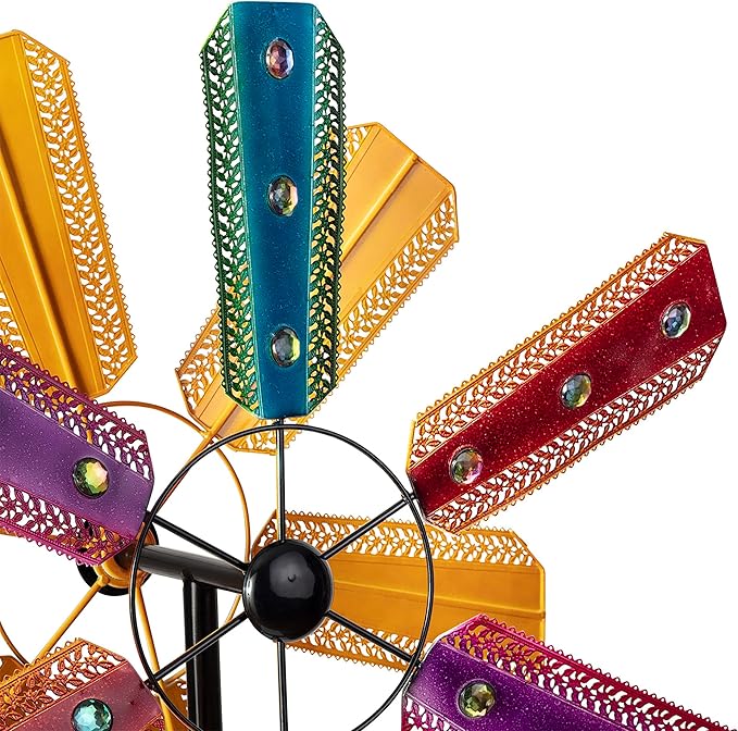 Alpine Corporation 86" Tall Outdoor Colorful Bejeweled Wind Spinner Stake Yard Decoration, Multicolor
