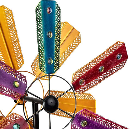 Alpine Corporation 86" Tall Outdoor Colorful Bejeweled Wind Spinner Stake Yard Decoration, Multicolor