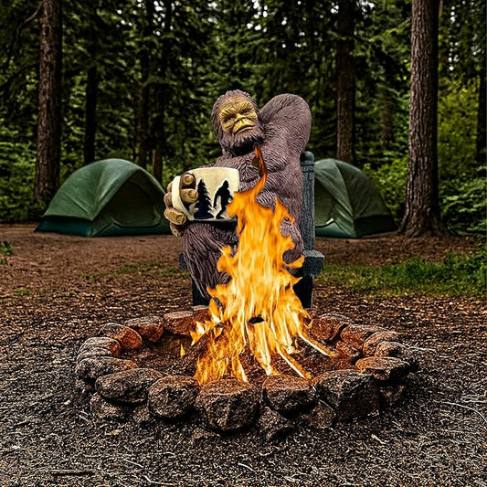 Bella Haus Bigfoot Garden Statue | Sasquatch Enjoying Morning Coffee | Whimsical Bigfoot Cabin Décor for Yard Patio Office or Home | Mythical Coffee-Loving Sasquatch Figurine | Hand-Painted Resin