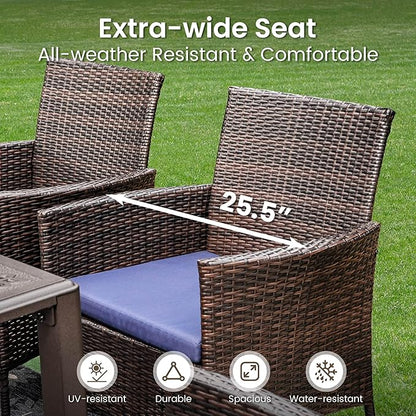 PHI VILLA 5 Piece Patio Dining Set for 4, 37" Square Metal Dining Table with Umbrella Hole & 4 Cushioned Rattan Chairs for Outdoor, Deck, Yard, Porch