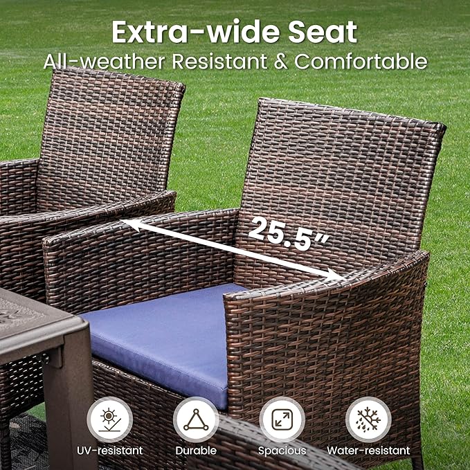 PHI VILLA 9 Pieces Square Outdoor Dining Set for 8, 60” Metal Iron Dining Table & Rattan Wicker Chairs with Cushions, Large Dining Furniture Set for Patio, Deck, Yard, Porch