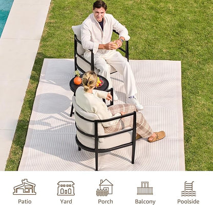 NATURAL EXPRESSIONS Outdoor Patio Chair Set 3 Pieces Furniture Conversation Sets with Porch Chairs Metal Table for Balcony Yard Garden Lawn Poolside