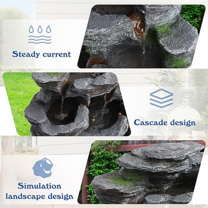 TITIMO 7-Tier Cascading Rock Water Fountain Outdoor Garden Waterfall with Lights,Fountain Indoor Decor for Garden, Patio, Backyard, Deck, Porch and Home Art Decor (24" H)