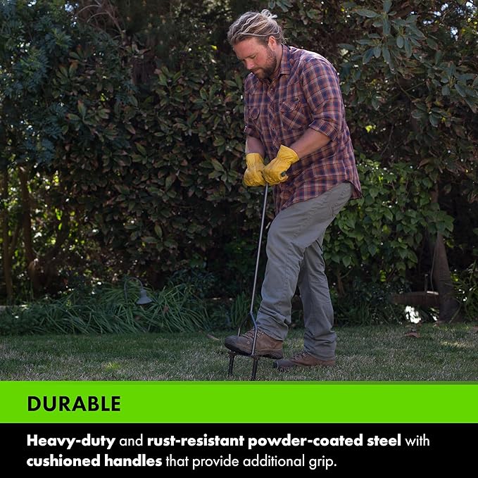 Yard Butler Manual Lawn Coring Aerator - Core Aerator for Lawn Care - Loosen Compacted Soil - Dethatcher Garden Tool for Lawn Health - Plug Core Soil Aeration Tool - Gray, 37 Inches