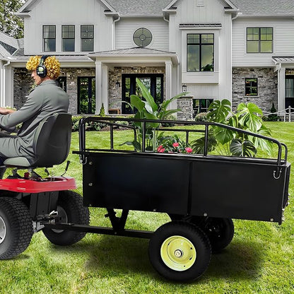 Utility Trailer, Steel ATV Trailer, Heavy Duty Lawn Mower Trailers, 750 Lbs 15 Cu.Ft. with Removable Sides, Pneumatic Tires and Quick Dump Pull Back, Dump Trailers for Gardens, Tractors, and Farms