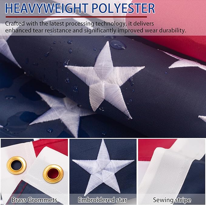 american flag (10x15ft), Heavy Duty Polyester USA Flag Outdoor with Embroidered Stars, Sewn Stripes,Brass Grommets for Indoor, Outdoor, All Weather