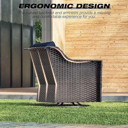 Joyside Wicker Patio Furniture Sets, 4 Pieces Upgraded Large Size Outdoor Furniture with Swivel Rocking Patio Chairs and Outdoor Ottoman, Thick Cushions, Wide Armrest