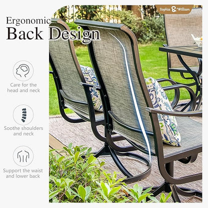Sophia & William Patio Set with Umbrella 8 Pieces Outdoor Dining Set for 6 with 13ft Double-Sided Patio Umbrella Red, 6 x Swivel Patio Chairs, 1 Metal Table for Lawn Garden