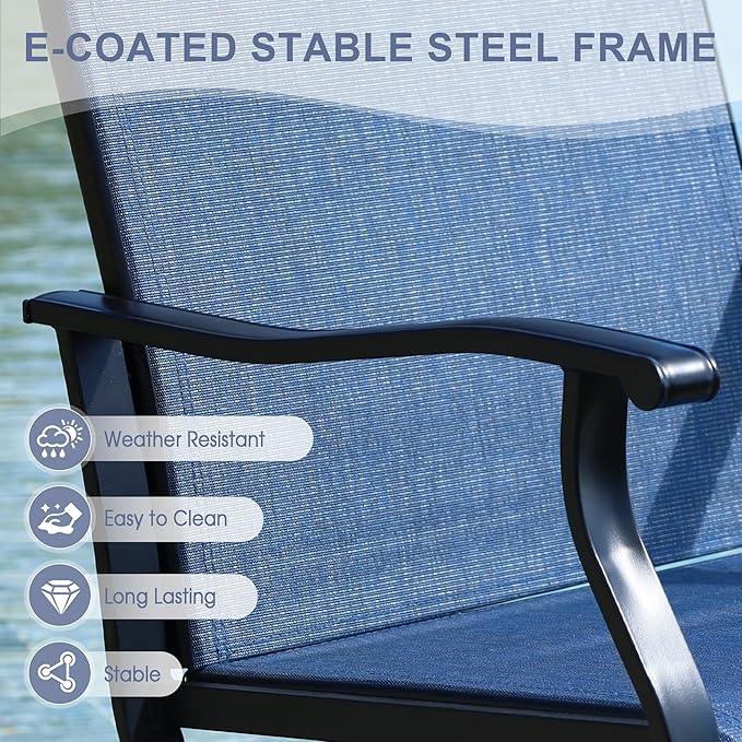 VICLLAX 9 Pieces Outdoor Dining Set, Patio Furniture Set of 8 Patio Swivel Dining Chairs and Plastic Round Patio Table with Umbrella Hole, Navy Blue Chairs & Black Tabletop