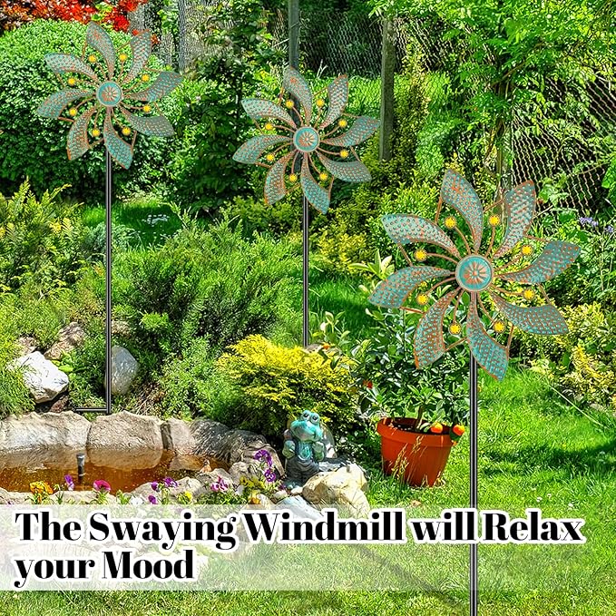 Wind Sculpture for Outside Standing Vintage Wind Spinner Yard Art Decorations Metal Windmill for Outdoor Patio Lawn Garden Decor (2pcs-Green)