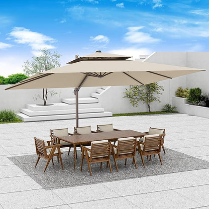 10x13 FT Patio Umbrella, Large Cantilever Rectangular Double Top Heavy Duty Offset Umbrellas with 360° Rotation, Outdoor shade for Garden Deck Pool Patio, Beige