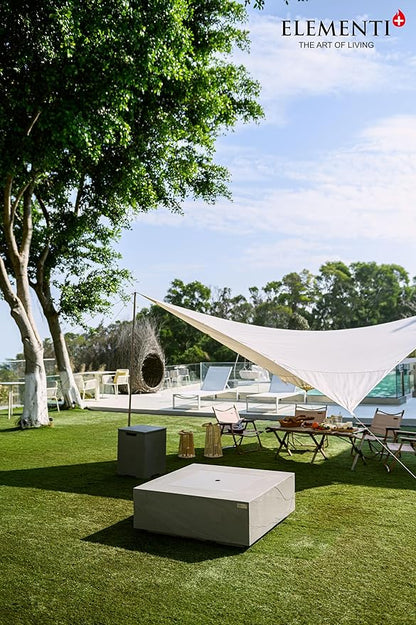 Elementi+ | Bundle Capertee Gas Fire Pit Cast Concrete 40" Square Fire Table, Outdoor Fire Pit Electronic Ignition | Canvas Cover, Fire Glass and Burner Lid Included | Light Gray | Natural Gas